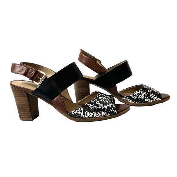 Naturalizer N5 Comfort Womens 8M Wood Heel Sandal Colorblock Sling Back Peep Toe - Picture 4 of 11